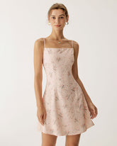 Sueña™ Pembe Çiçekli A Kesim Slip Mini Elbise